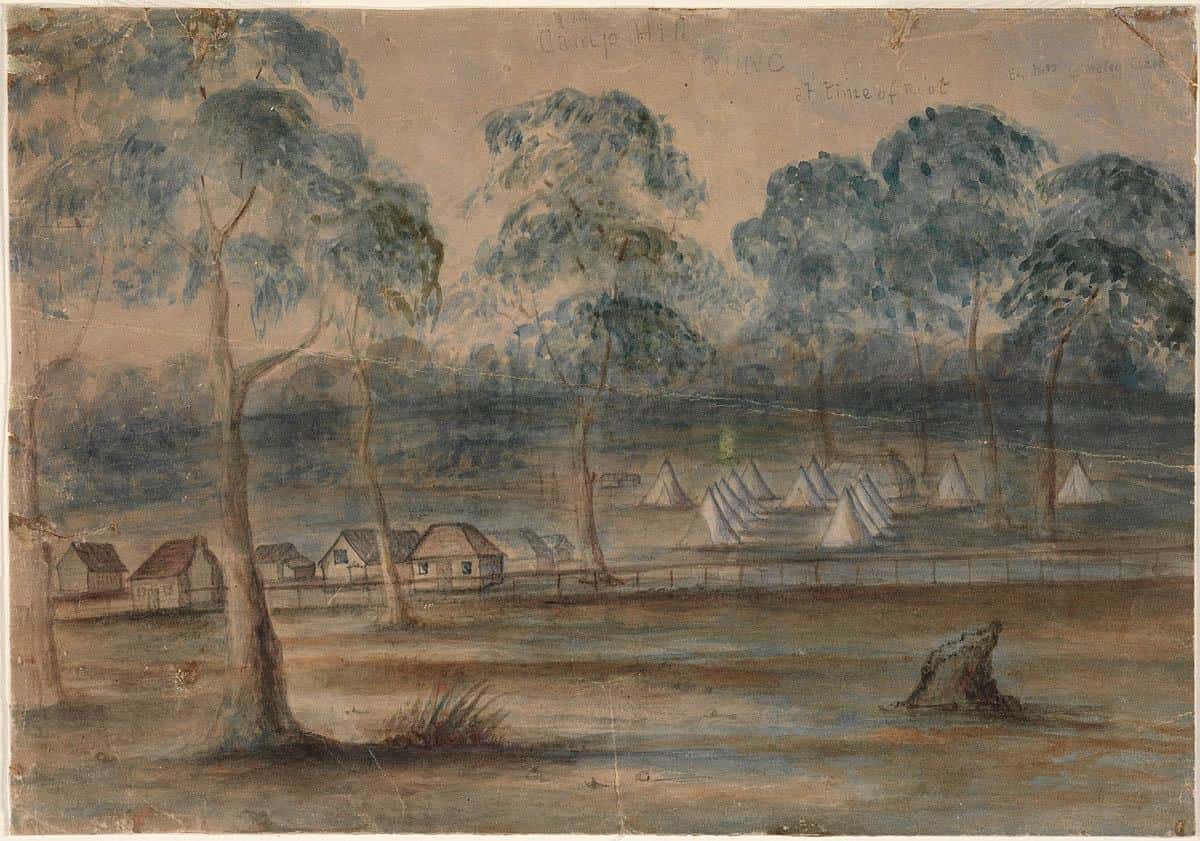 A nineteenth-century sketch of the Lambing Flat goldfield